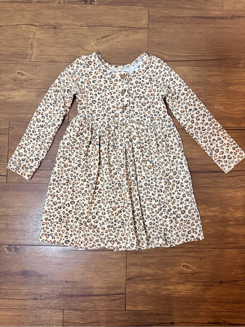 Baby Sprouts Bamboo Long Sleeve Leopard Print Dress 18-24M Tan Brown Toddler